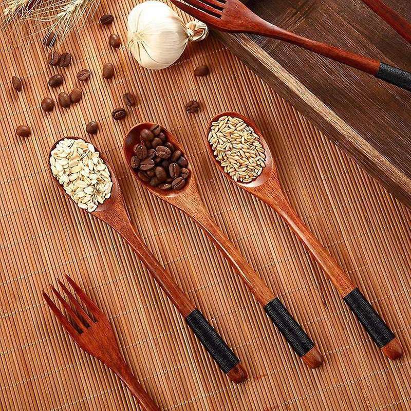 Wooden Spoons Forks Japanese Style Wooden Utensils Set (16 Pieces)