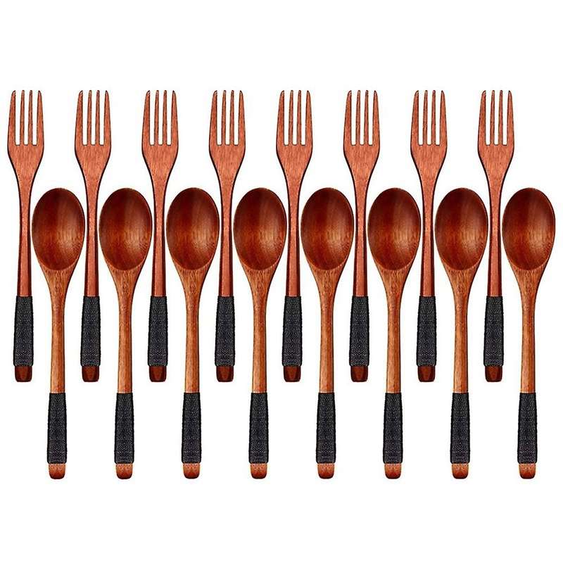 Wooden Spoons Forks Japanese Style Wooden Utensils Set (16 Pieces)