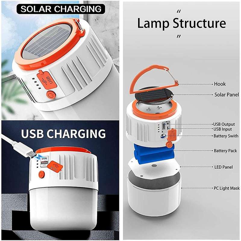 Led Solar Camping Lamp,garden Tent Lamp Light for Night Fishing,white