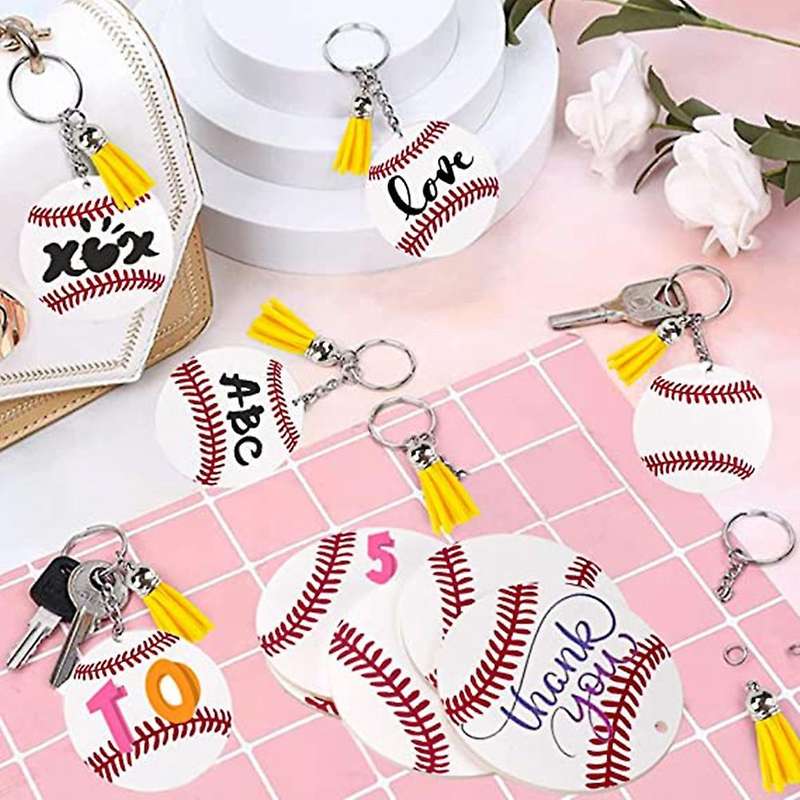 48pcs Softball Acrylic Keychain Blanks Kit,12 Softball Keychain ,a