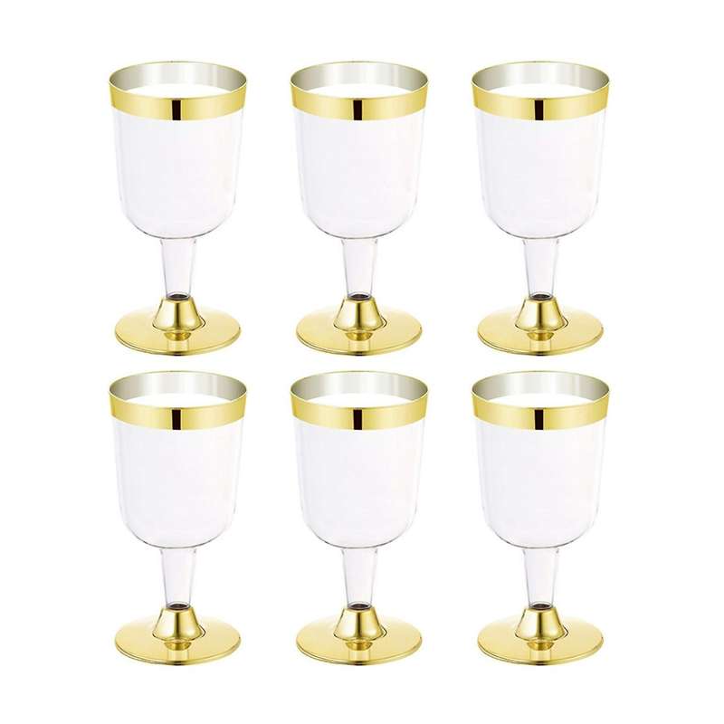 6pcs 180ml Wine Glass Goblet Plastic Champagne Bottle Rose Gold
