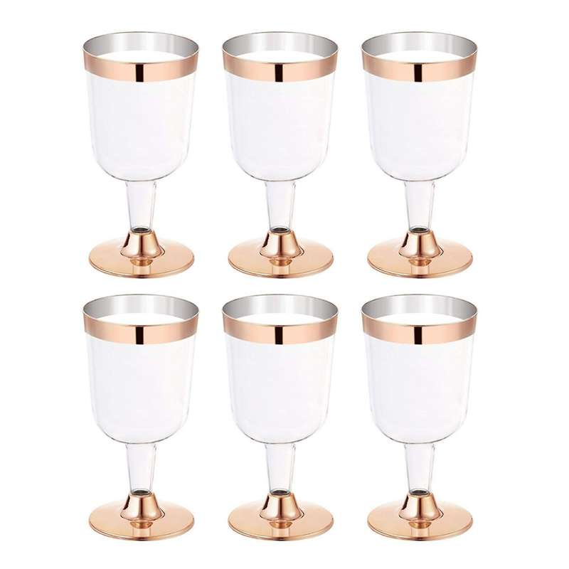 6pcs 180ml Wine Glass Goblet Plastic Champagne Bottle Rose Gold