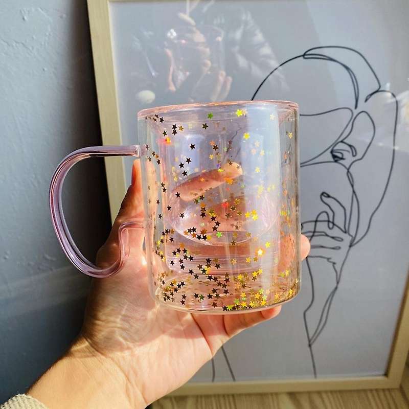 Ins Girl Heart Kawaii Star Sky Cup Star Sequin Double Wall Milk Cup 2