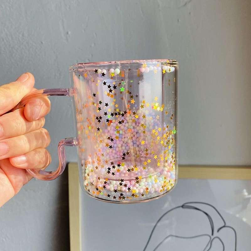 Ins Girl Heart Kawaii Star Sky Cup Star Sequin Double Wall Milk Cup 2