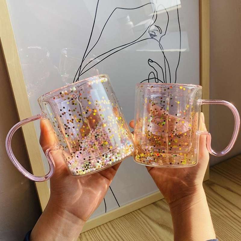 Ins Girl Heart Kawaii Star Sky Cup Star Sequin Double Wall Milk Cup 2
