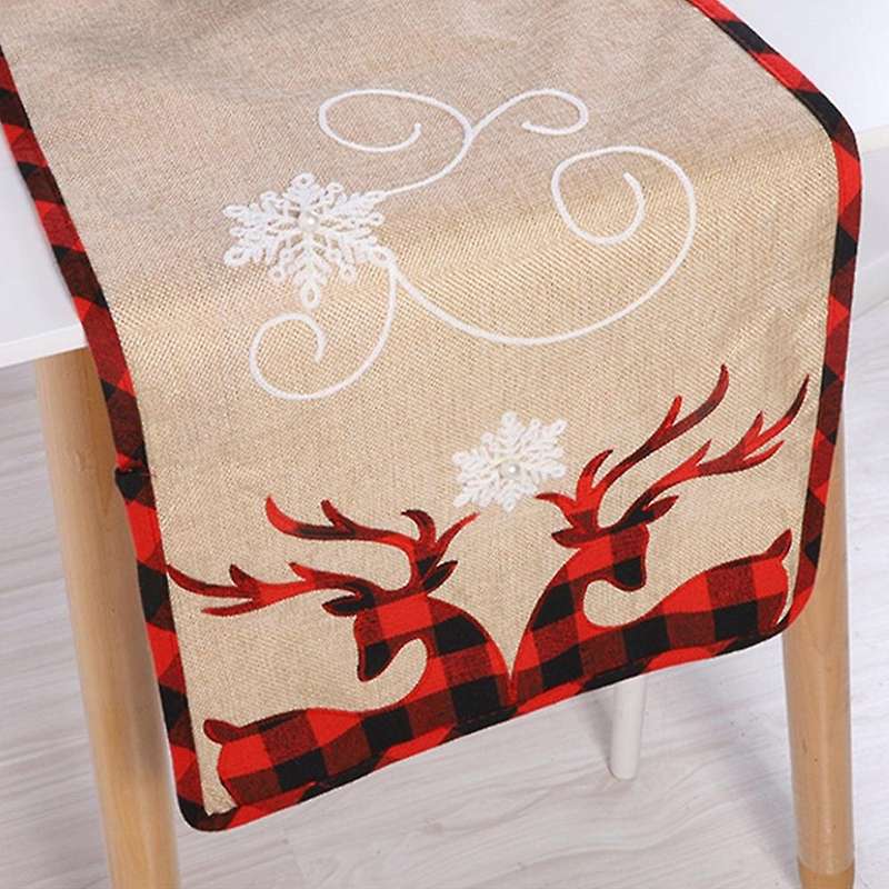 Christmas Table Runner with Elk Snowflake Pattern for Table, B