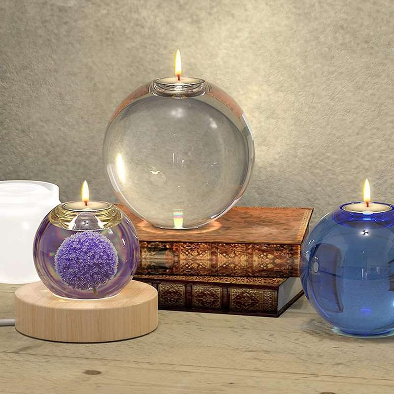 Candle Holder Resin Molds, 2 Pcs Sphere Tea Light Holder Molds