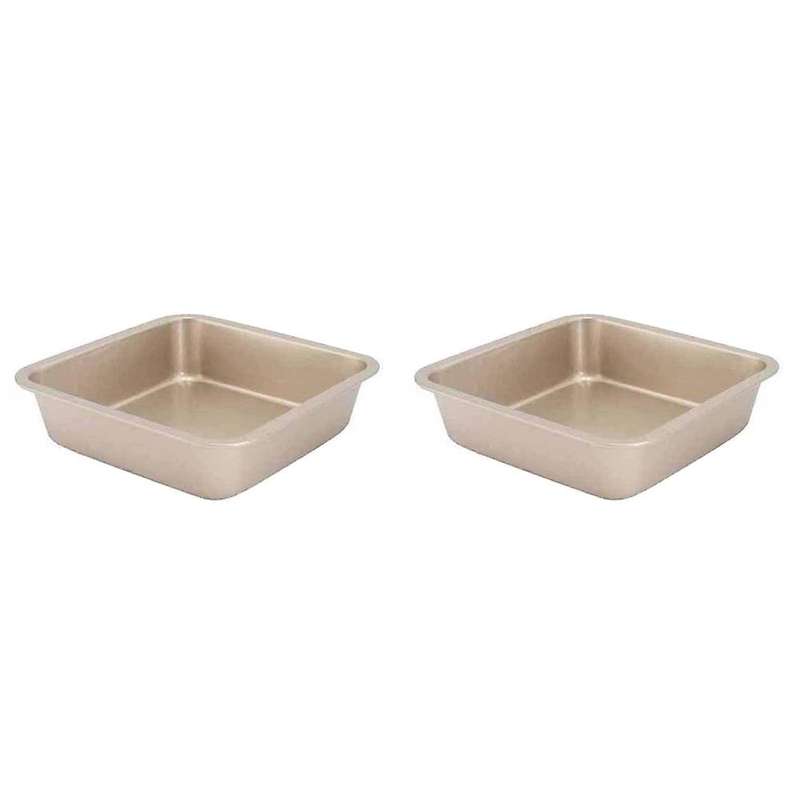 2pcs Carbon Steel Square Cake Mold Baking Pan Non-stick (gold)