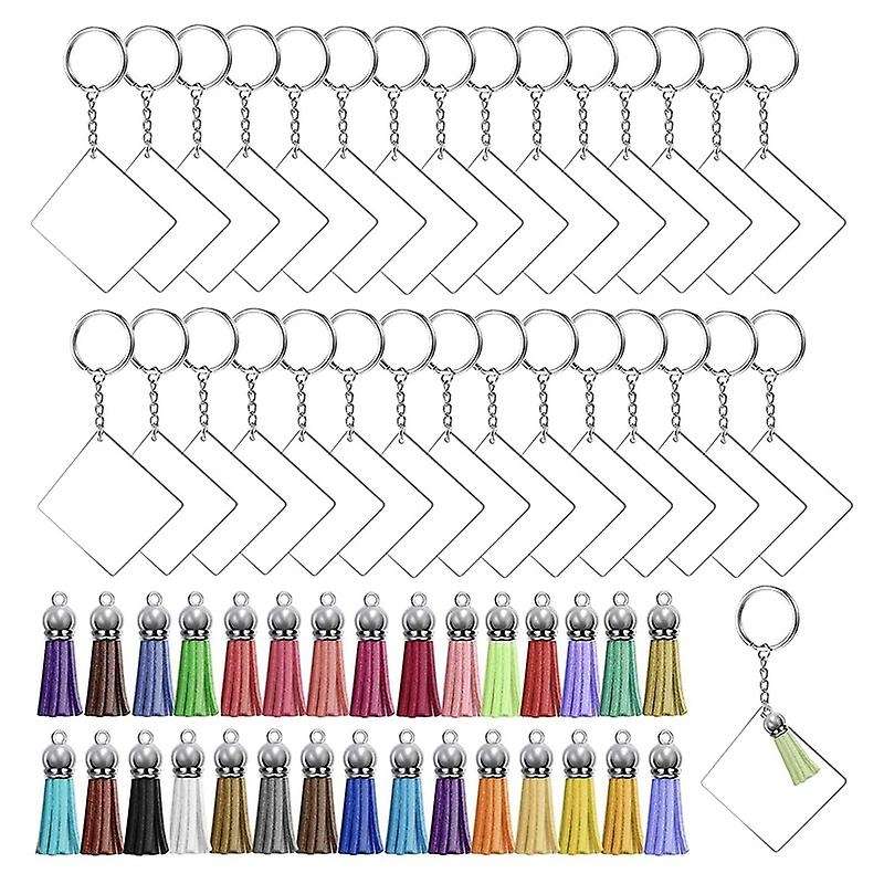 120 Pcs Square Acrylic Keychain Blanks Tassels Set Acrylic Blanks