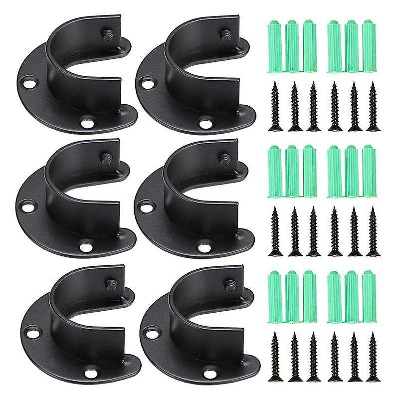 6 Pack Stainless Steel Closet Pole Sockets, for Shower Curtain