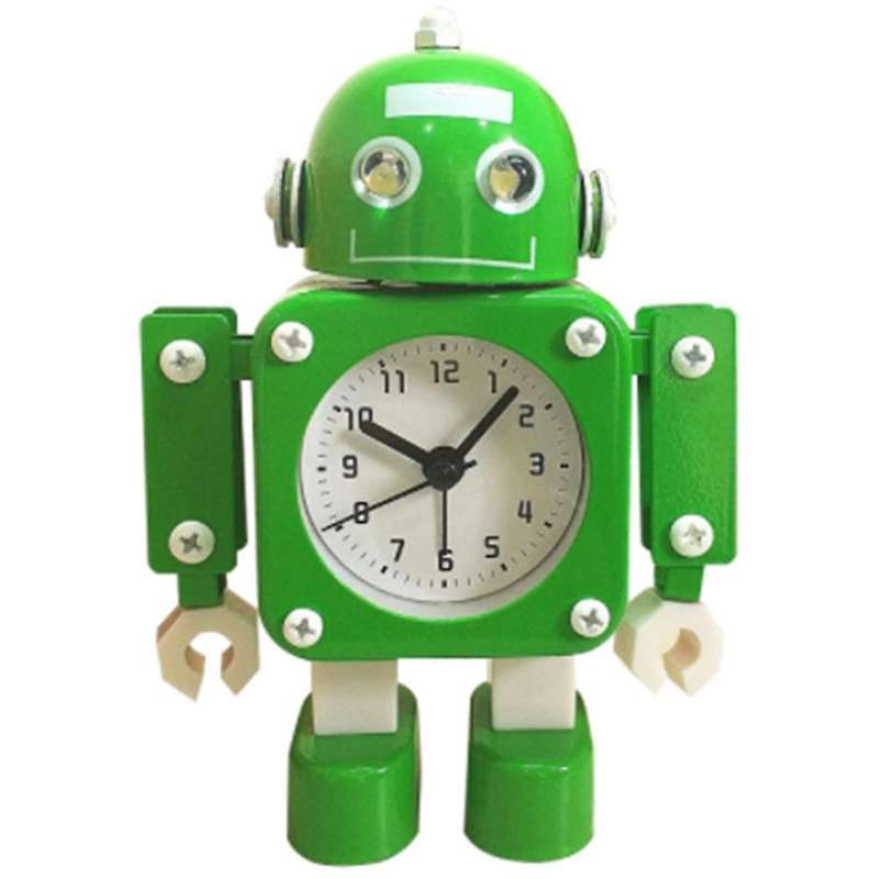 Metal Child Boy Learning Cartoon Robot Mute Small Alarm Clock Green