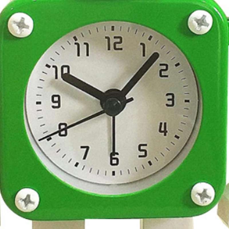 Metal Child Boy Learning Cartoon Robot Mute Small Alarm Clock Green