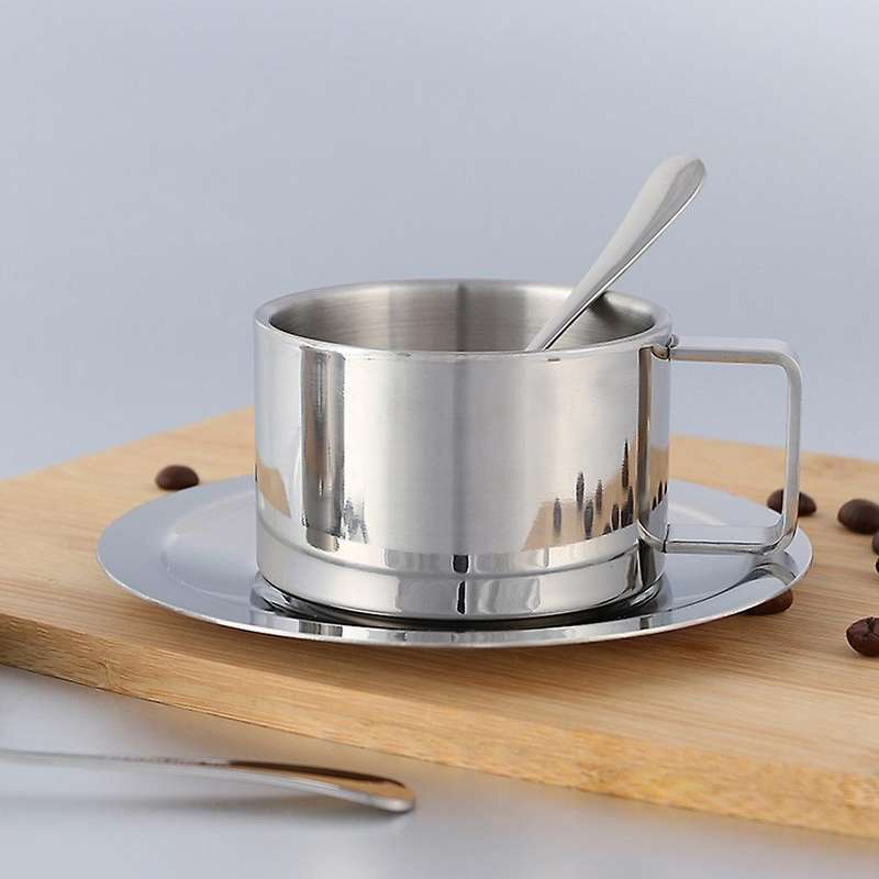 Coffee Mug Cups Double Wall Insulated with Spoon Set for Coffee 200ml