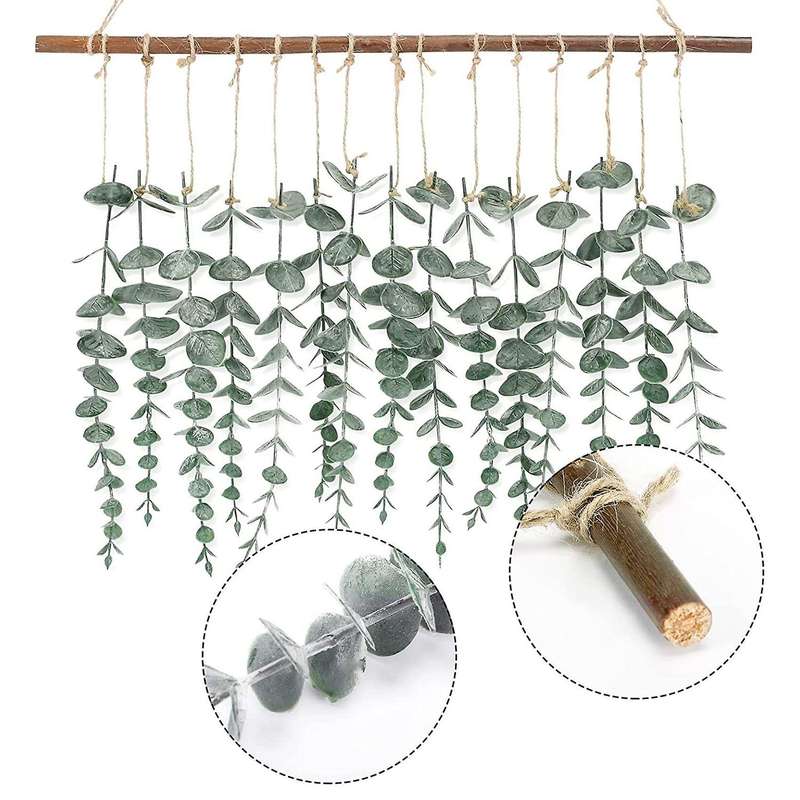 Artificial Eucalyptus Wall Hanging,fake Vines with Wooden Stick Decor