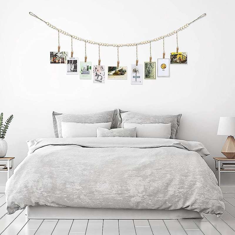 2 Pcs Wall Hanging Photo Display with Wooden Beads Diy Picture Set