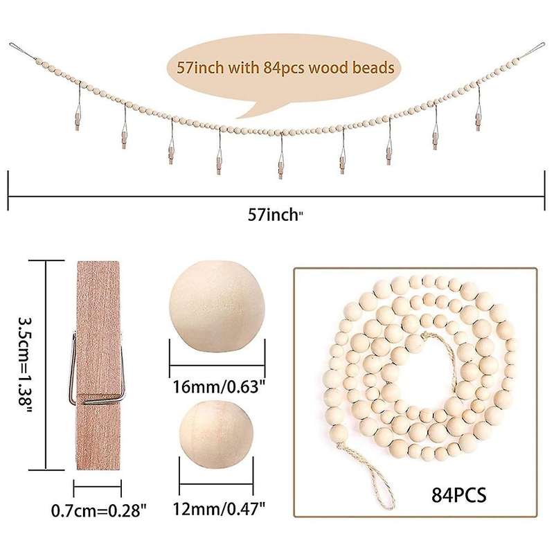 2 Pcs Wall Hanging Photo Display with Wooden Beads Diy Picture Set