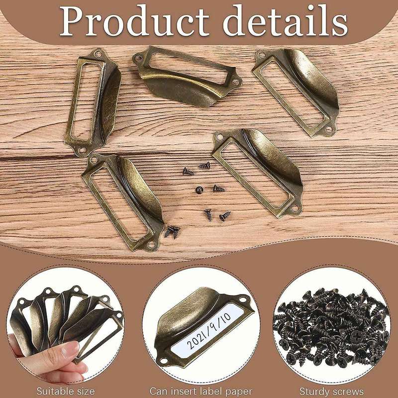 50 Pcs Label Pull 1.2x2.8 Inch Bronze Drawer Pull with 100pcs Screws