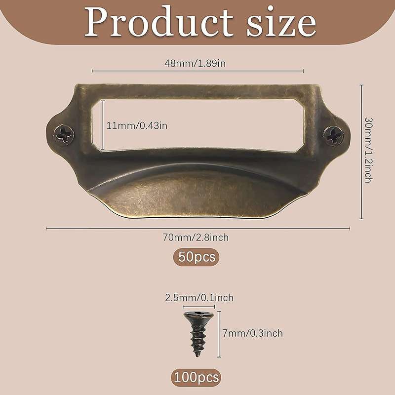 50 Pcs Label Pull 1.2x2.8 Inch Bronze Drawer Pull with 100pcs Screws