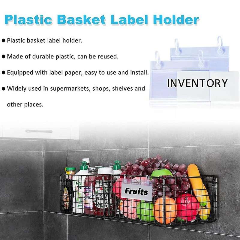 Plastic Basket Label Holders,with Clip Snap Lock Closure for Market