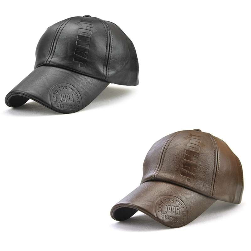 Jamont Winter Cap Pu Leather Baseball Cap Men Hat-black
