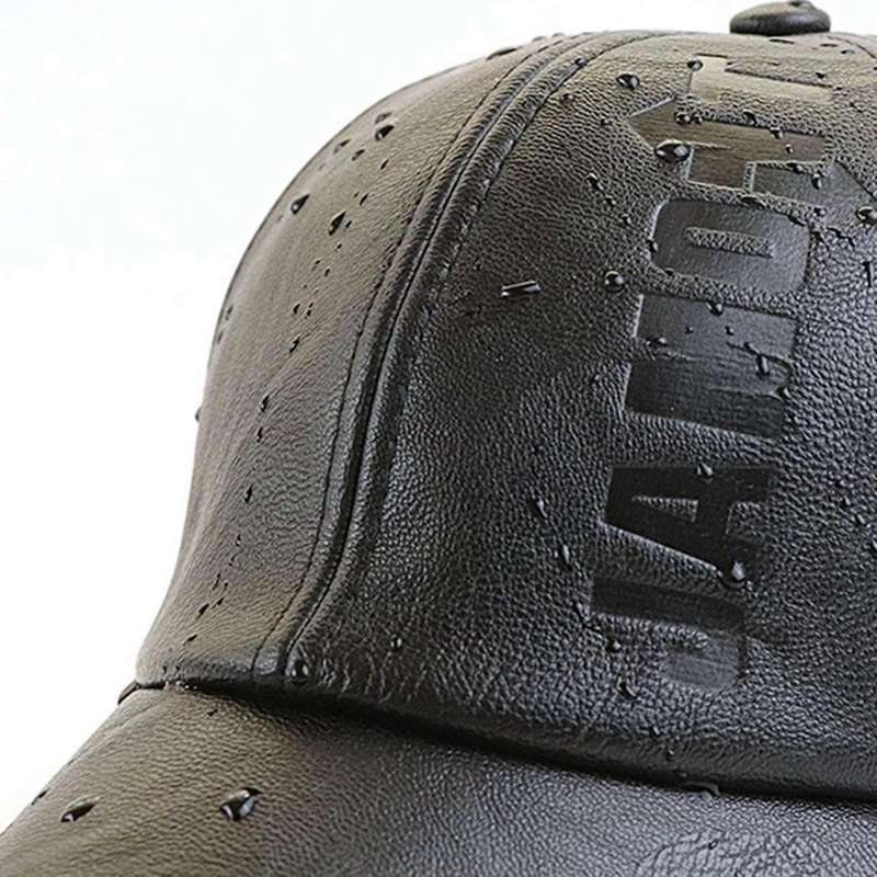 Jamont Winter Cap Pu Leather Baseball Cap Men Hat-black