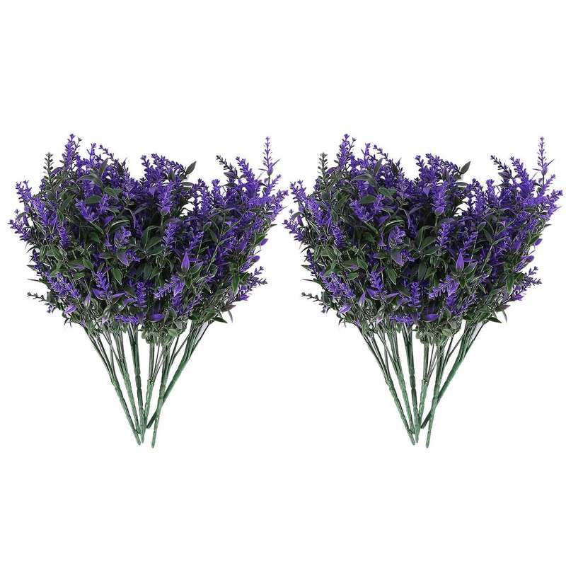2x Artificial Lavender Flowers Plants 6 Pieces,uv Resistant(purple)