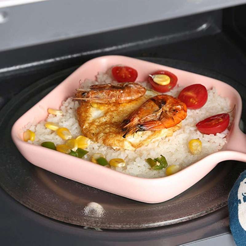 Ceramic Single Handle Bowl Color Glaze Bakeware Household Pink