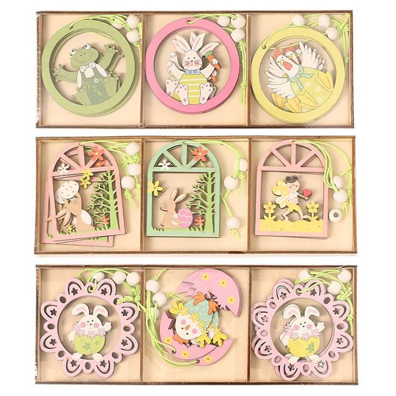 Easter Rabbit Wooden Pendants Hanging Bunny Wood Crafts Diy Decor