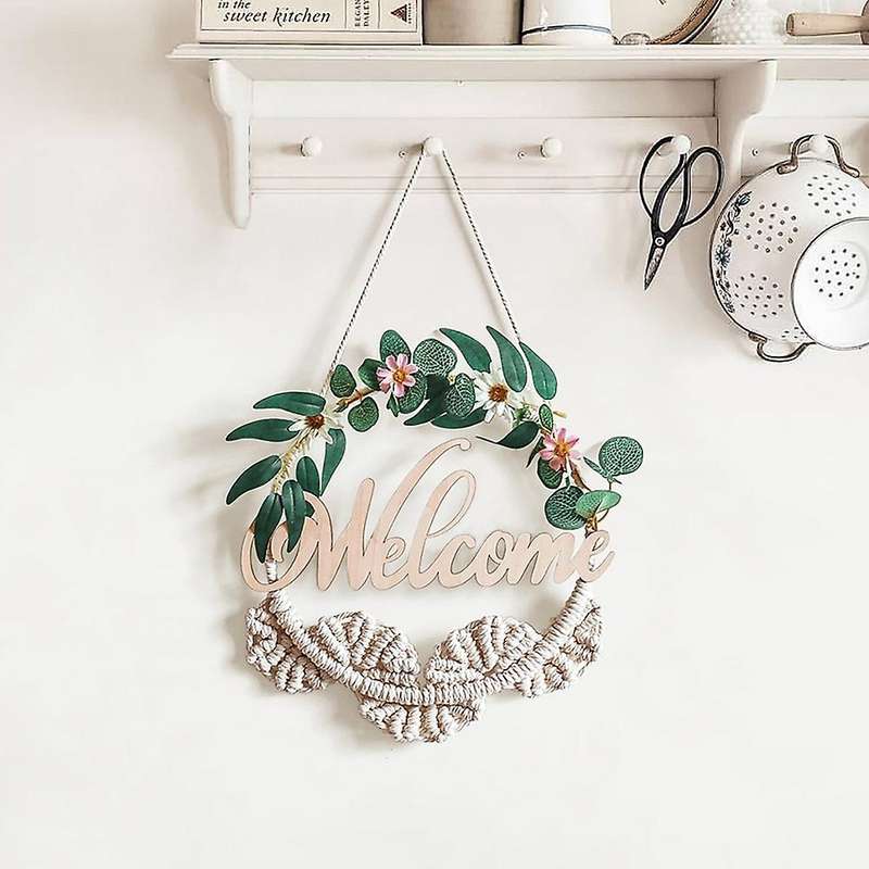 Macrame Welcome Sign for Front Door - Woven Wall Hanging Farmhouse