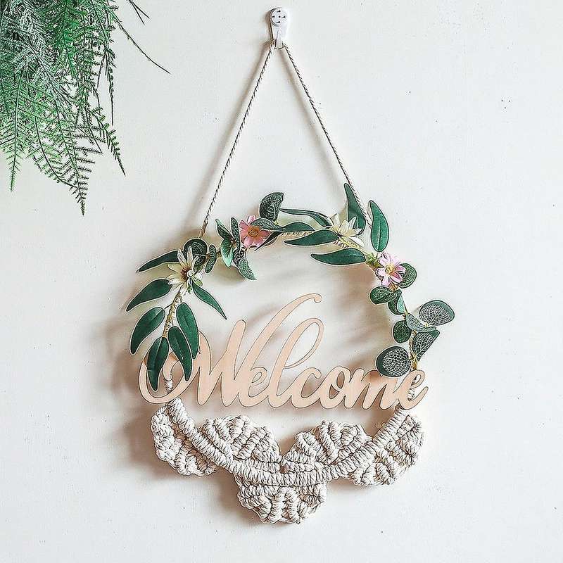 Macrame Welcome Sign for Front Door - Woven Wall Hanging Farmhouse