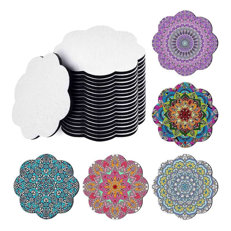60pcs Heat Transfer Cup Coasters White Diy Flower Shape Coasters