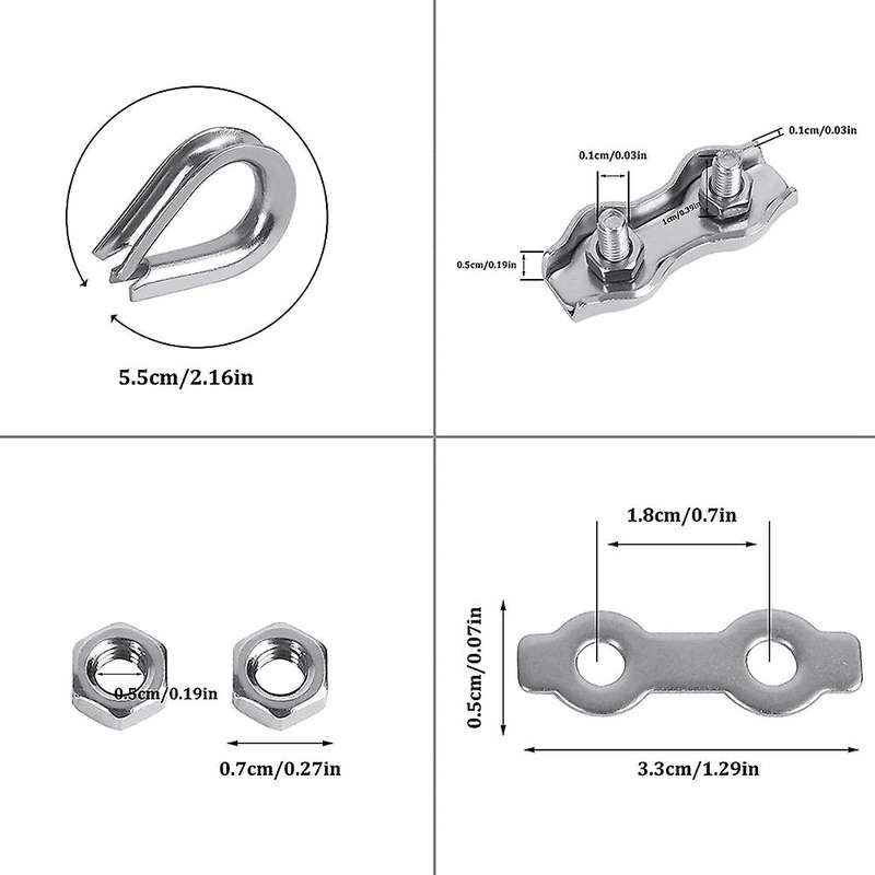 24pcs Wire Rope Clamp 3mm, Wire Rope Clamp Rope Clip, Duplex Clip