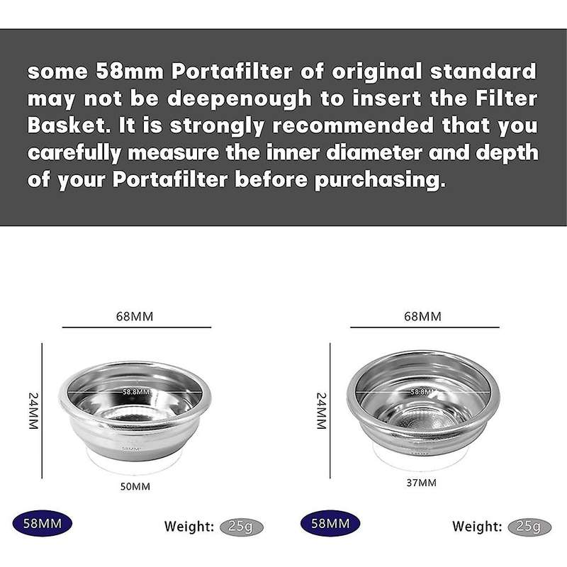58mm Stainless Steel Filter Basket 1/2 Cup for Espresso Bottomless