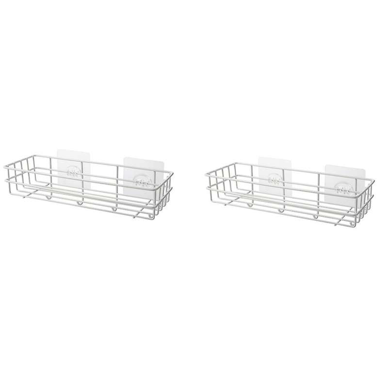 2pcs Toilet Rack Wall-mounted Wrought Iron Bathroom Rack (white)