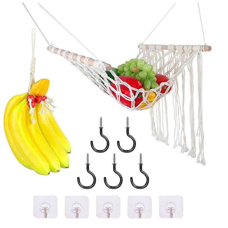 Macrame Fruit Hammock Under Cabinet - Hanging Basket for Kitchen
