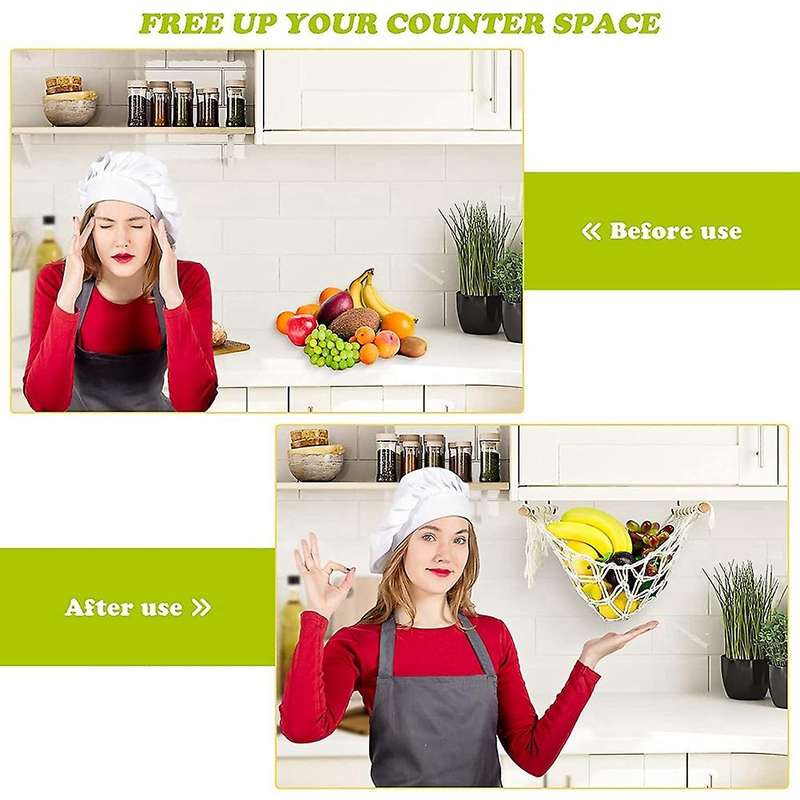 Macrame Fruit Hammock Under Cabinet - Hanging Basket for Kitchen