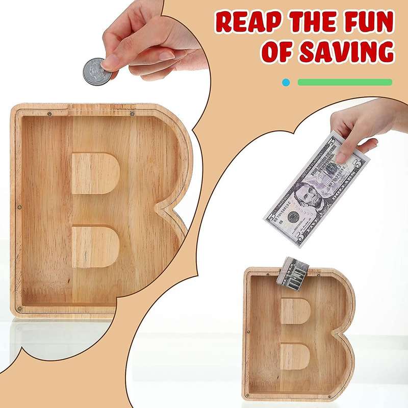 Wooden Personalized Piggy Bank Toy Alphabet for Kids (alphabet-b)