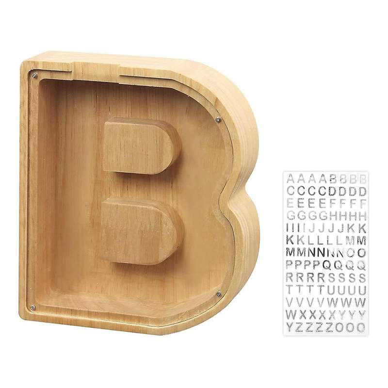 Wooden Personalized Piggy Bank Toy Alphabet for Kids (alphabet-b)