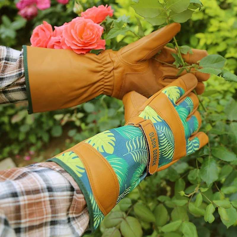 Olson Deepak Womens Gardening Gloves with Grain Leather(long-cuffs)