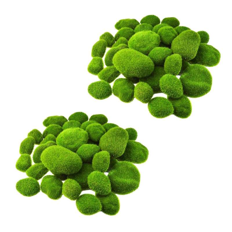 36pcs 5 Size Artificial Moss Rocks Decorative Green Moss Balls