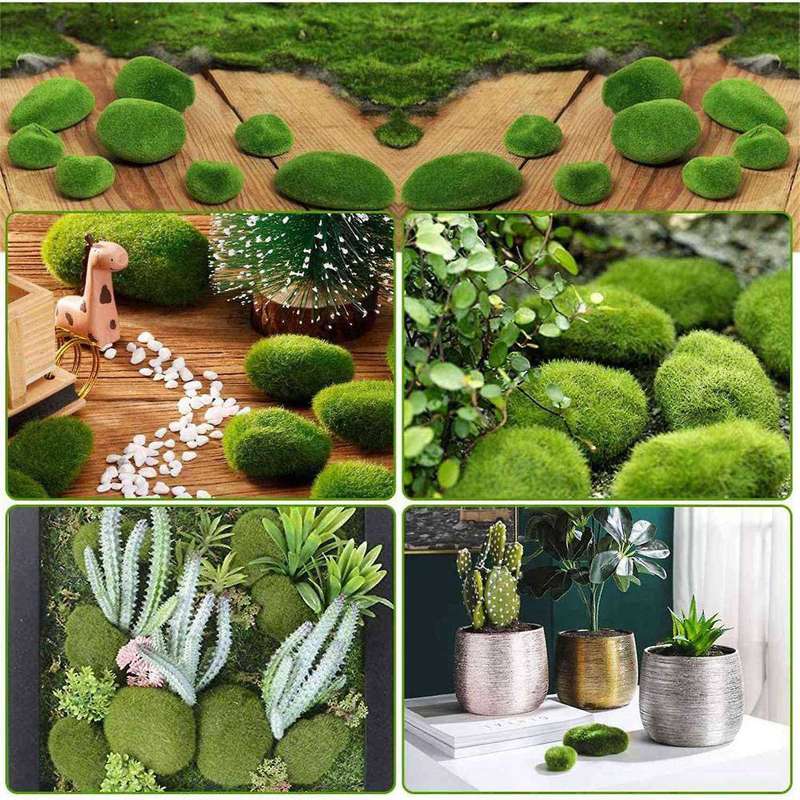 36pcs 5 Size Artificial Moss Rocks Decorative Green Moss Balls