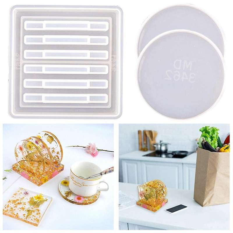 Coaster Mold with Coaster Stand Molds for Resin Casting Coasters