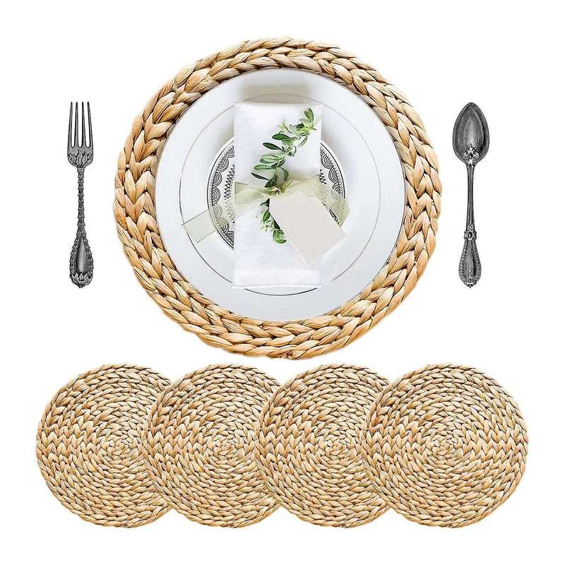 4 Pack Round Woven Placemats for Dining Table, 11.8 Inch
