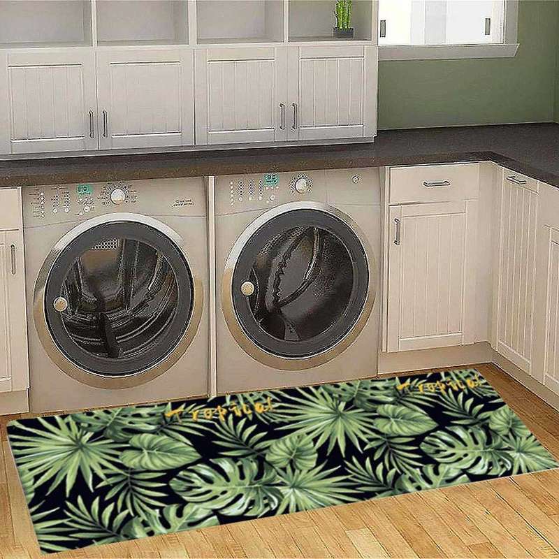 Kitchen Mat Rug Green Palm Leaves Tropical Plants for Kitchen Carpets