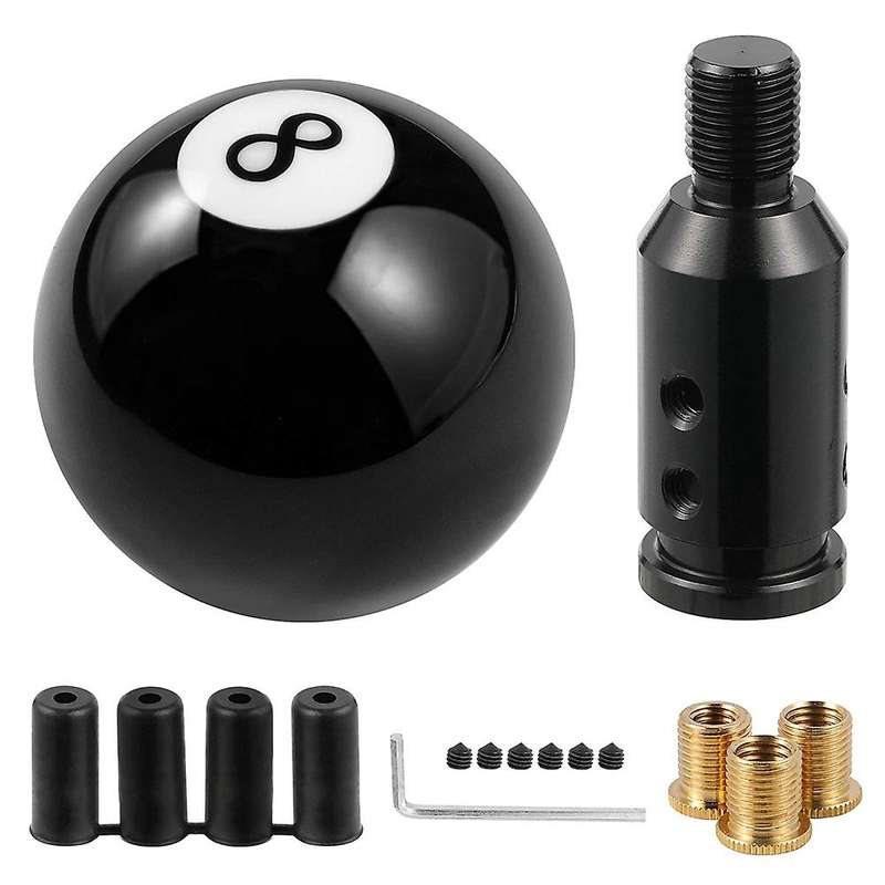 Ball Shift Knob, Billiard Black Round with Adapter for Non-threaded