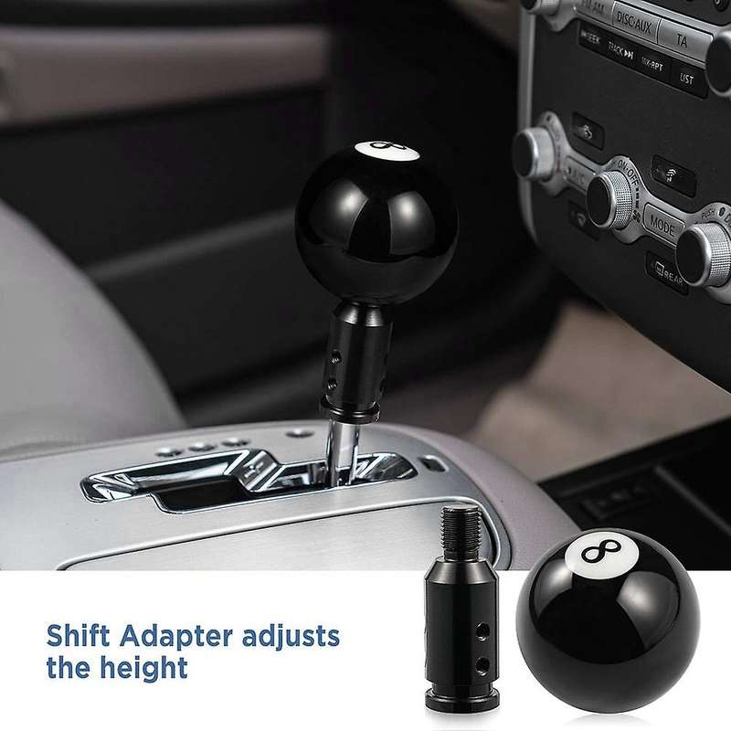 Ball Shift Knob, Billiard Black Round with Adapter for Non-threaded