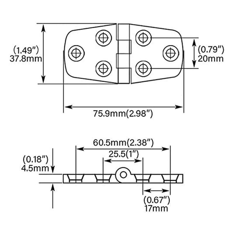 2pcs Marine Hinges 3x1.5 Inch Stainless Steel Heavy Duty Hinges Butt