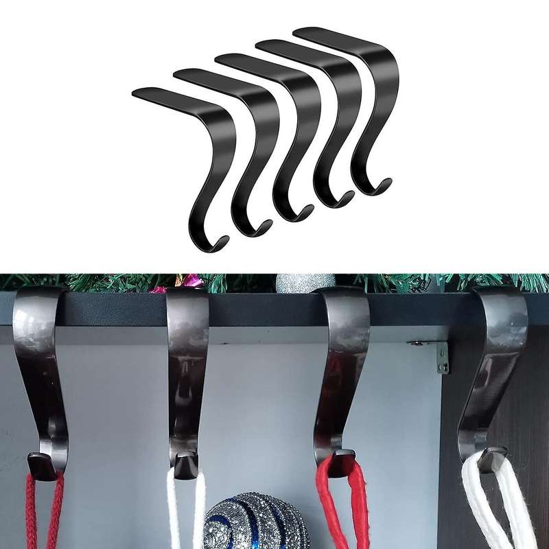 Stocking Holders Christmas Stocking Hooks for Fireplace Mantle(black)