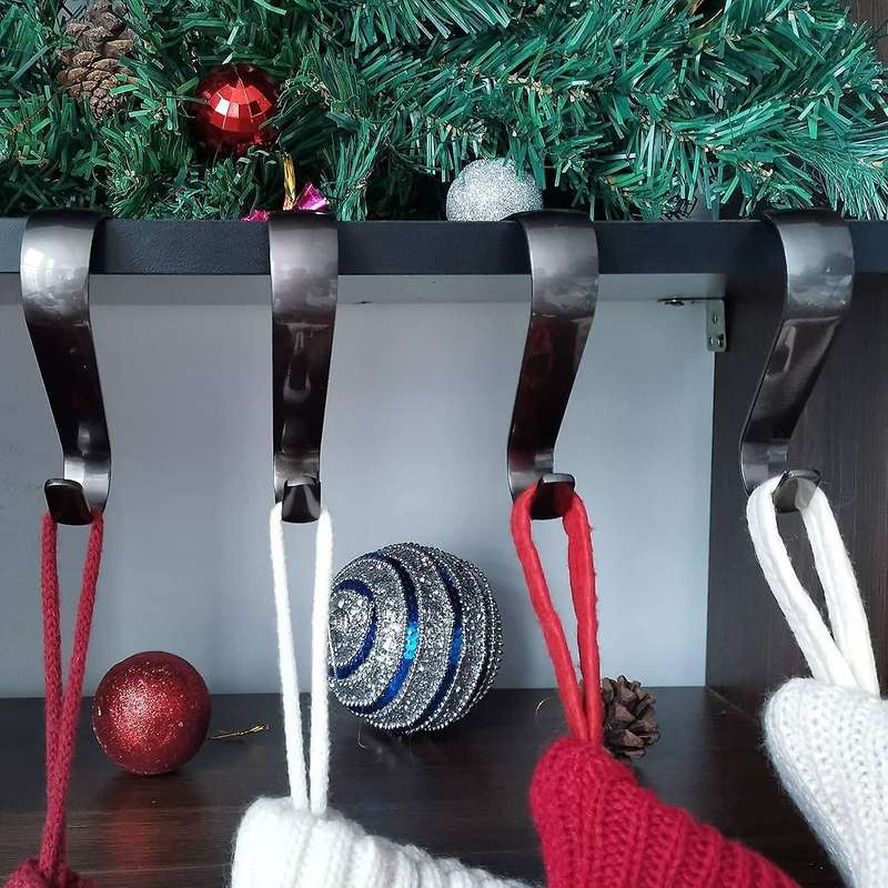 Stocking Holders Christmas Stocking Hooks for Fireplace Mantle(black)