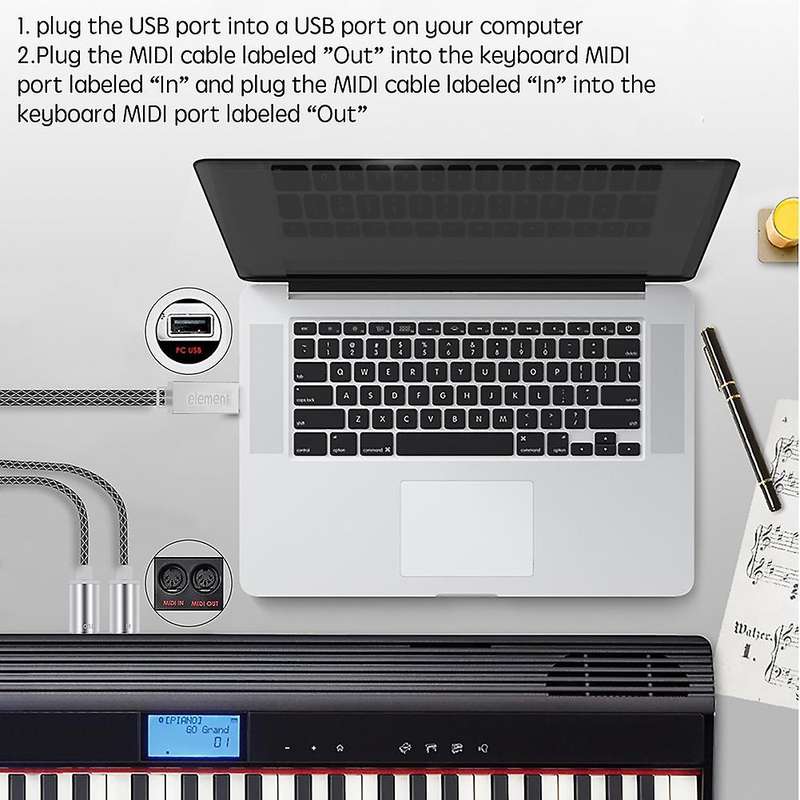 Midi to Usb Cable Electric Piano Drum Guitar Midi Converter Cable
